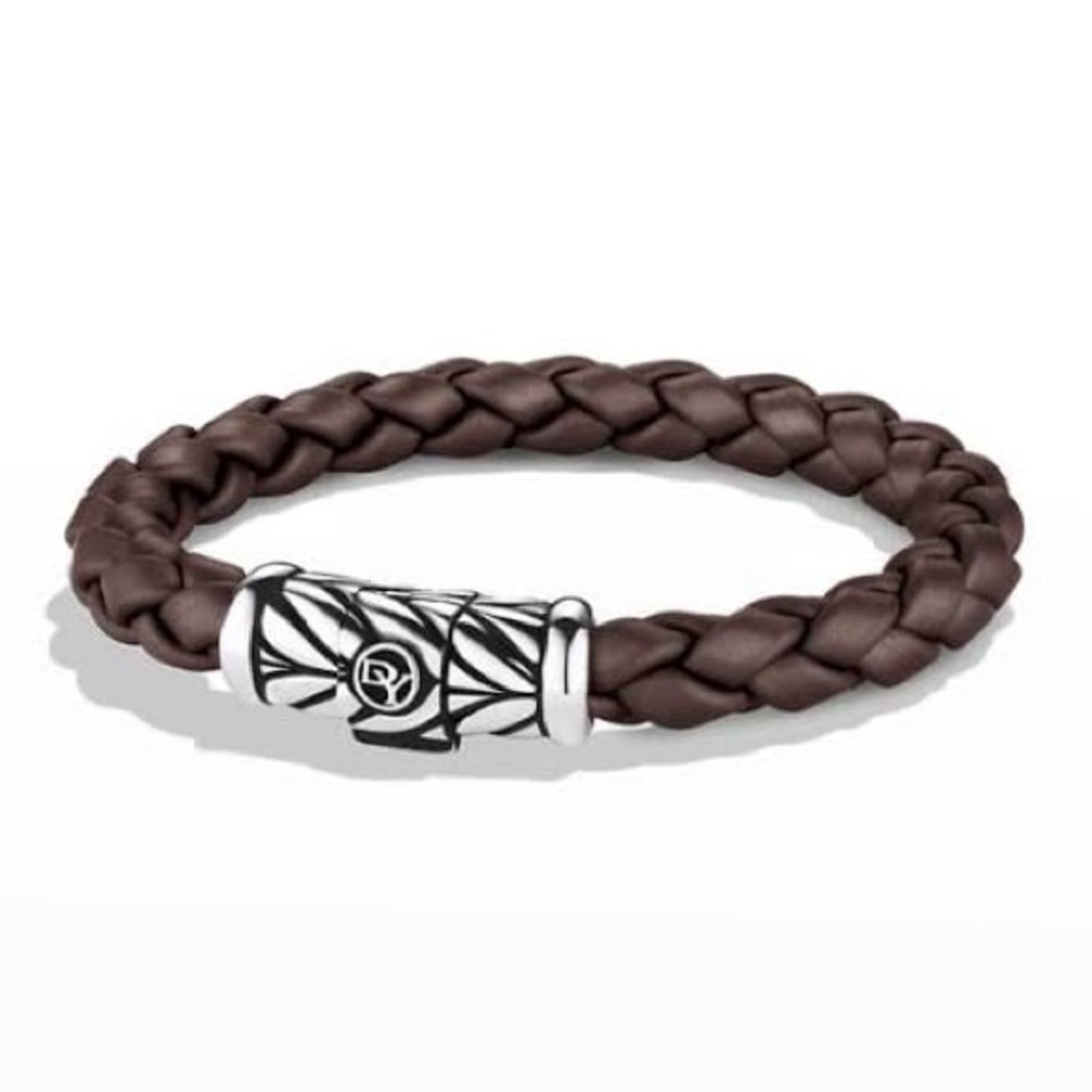 David Yurman Sterling Silver Brown Woven Men's Chevron Bracelet